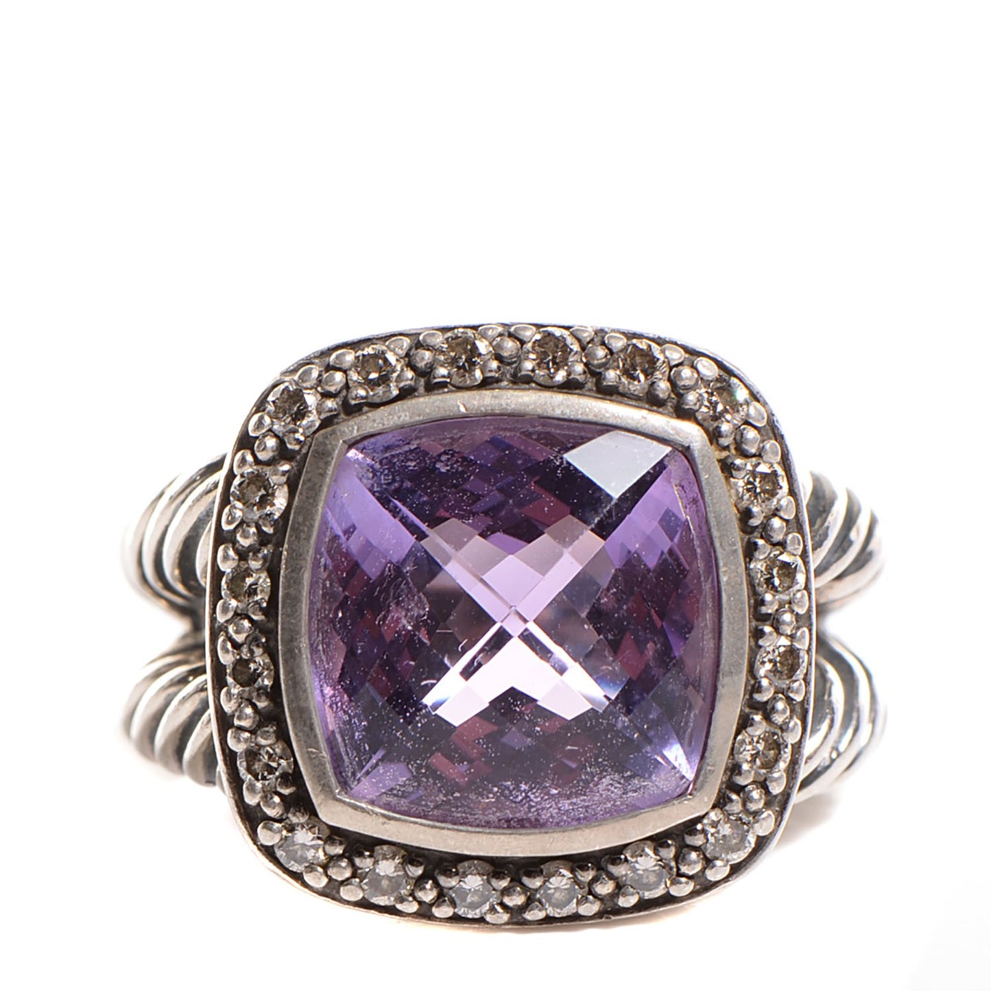 Sterling Silver Diamond Amethyst 11mm Albion Ring 52 6