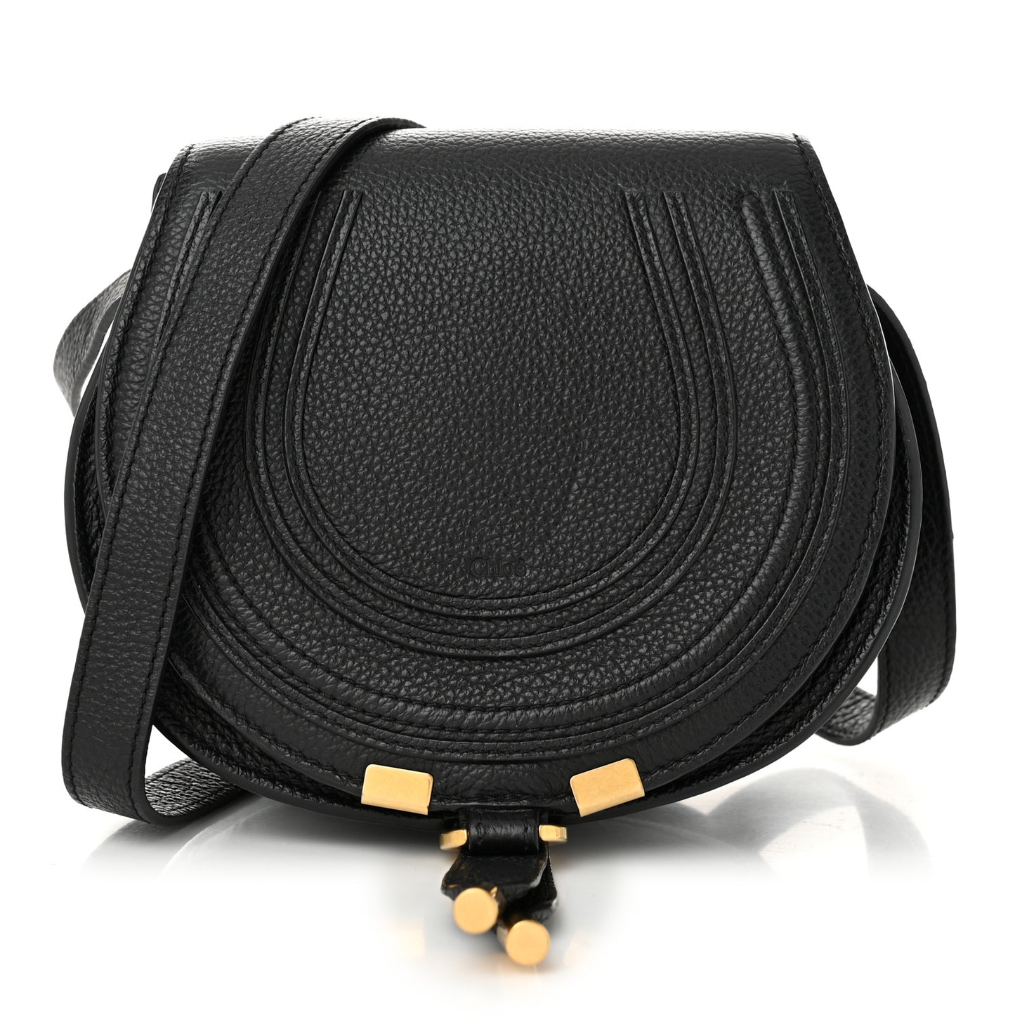 Grained Calfskin Small Marcie Saddle Bag Black