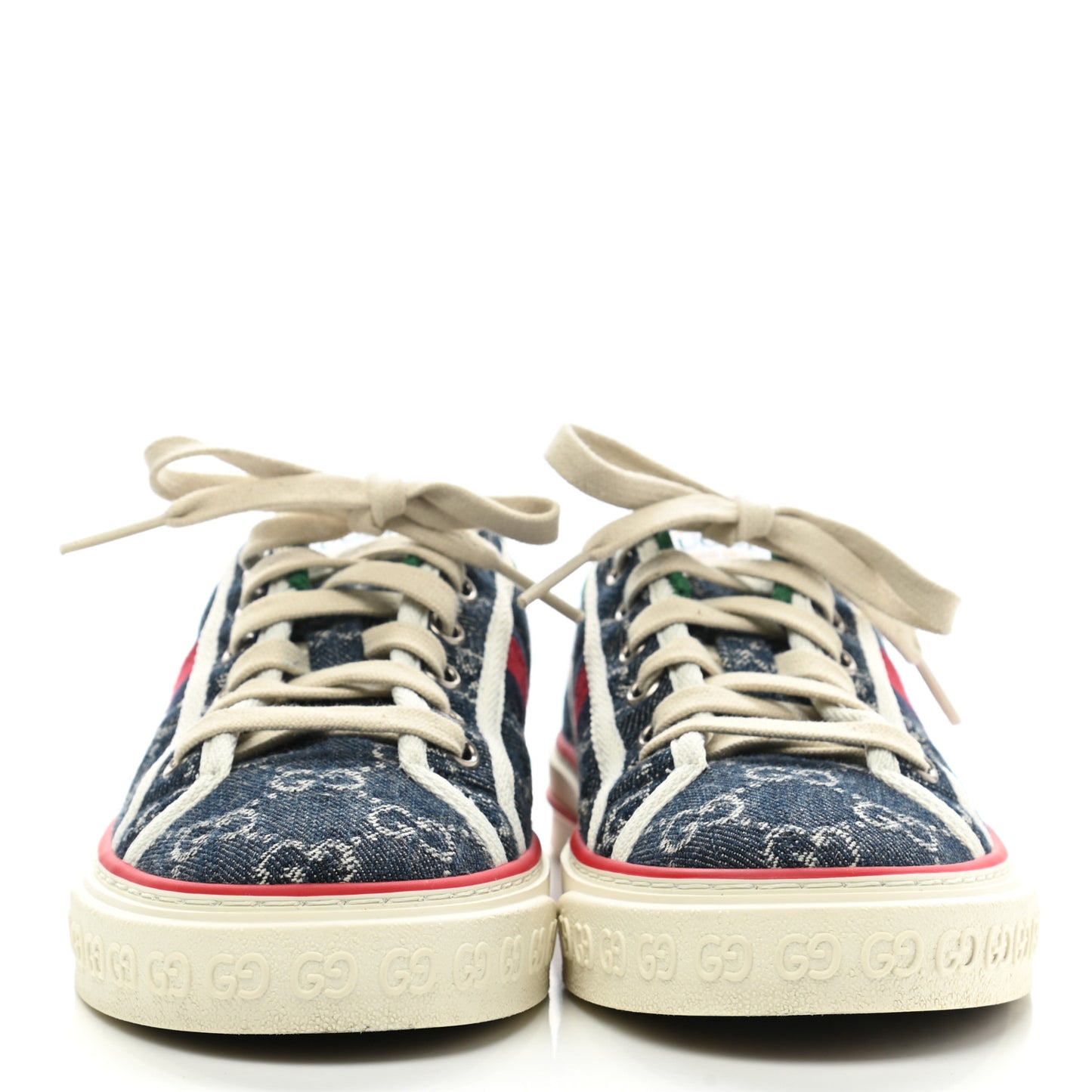 New Denim GG Monogram Web Womens 1977 Tennis Sneakers 37 Blue Tea Mystic White