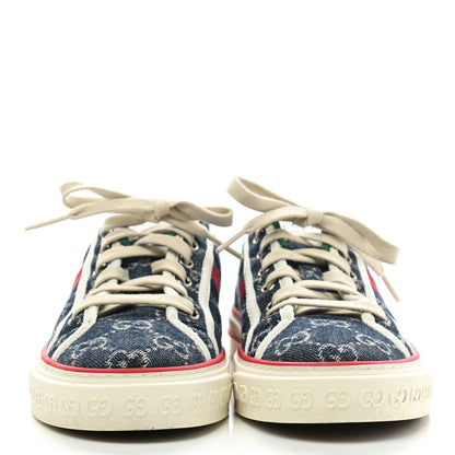 Gucci New Denim GG Monogram Web Womens 1977 Tennis Sneakers 37 Blue Tea Mystic White 2 of 9