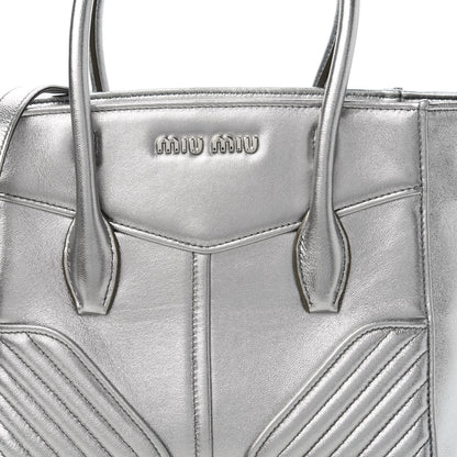 Miu Miu Metallic Nappa Matelasse Biker Tote Chromo 11 of 11