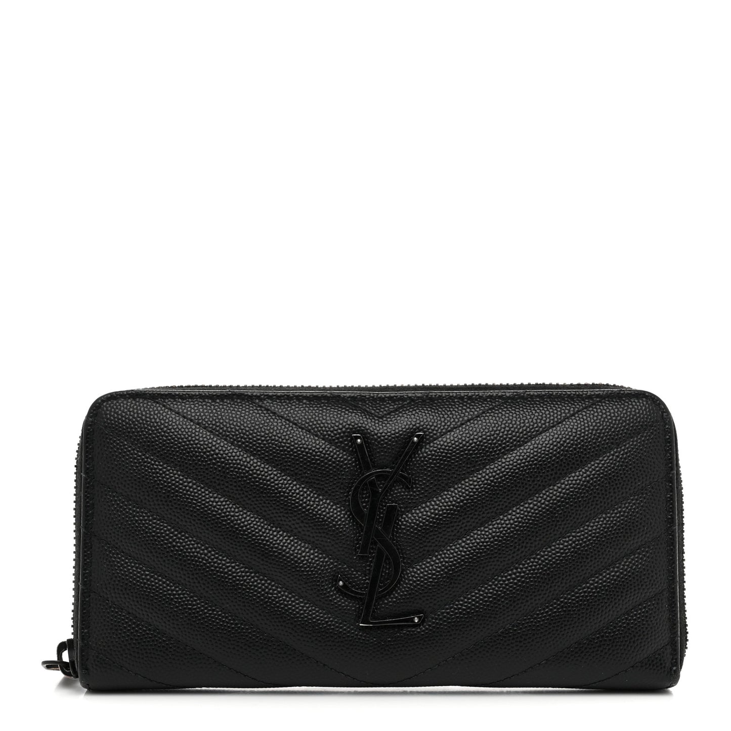Grain De Poudre Matelasse Chevron Monogram Monochrome Zip Around Wallet Black