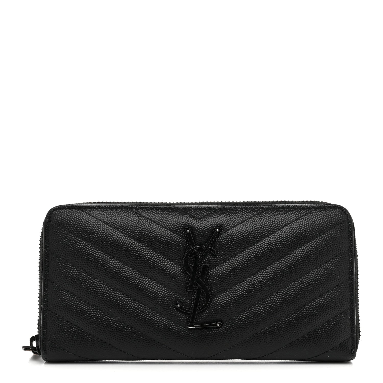 Saint Laurent Grain De Poudre Matelasse Chevron Monogram Monochrome Zip Around Wallet Black 1 of 8