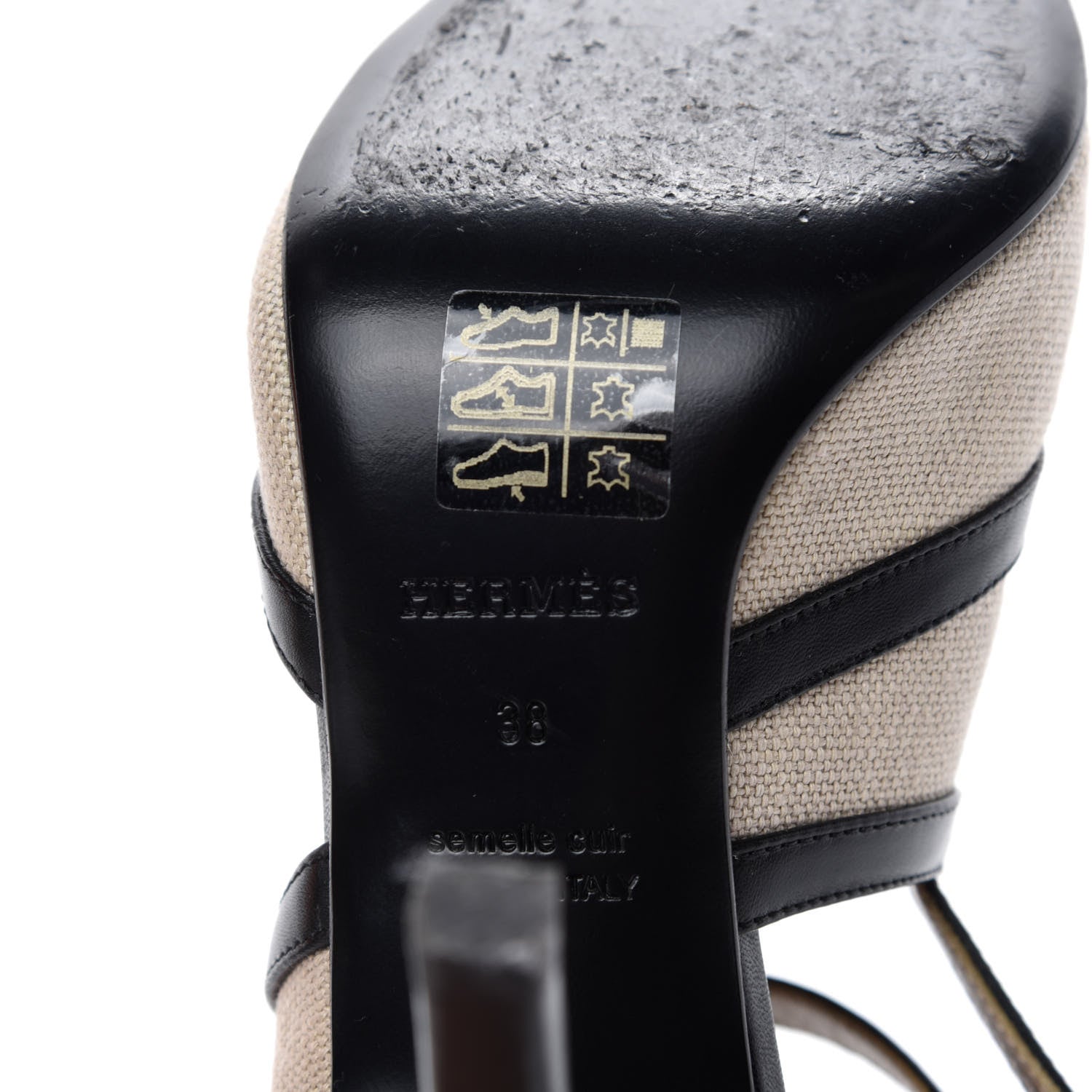 Hermes Toile Calfskin Rafaella Sandals 38 Natural Black 9 of 10