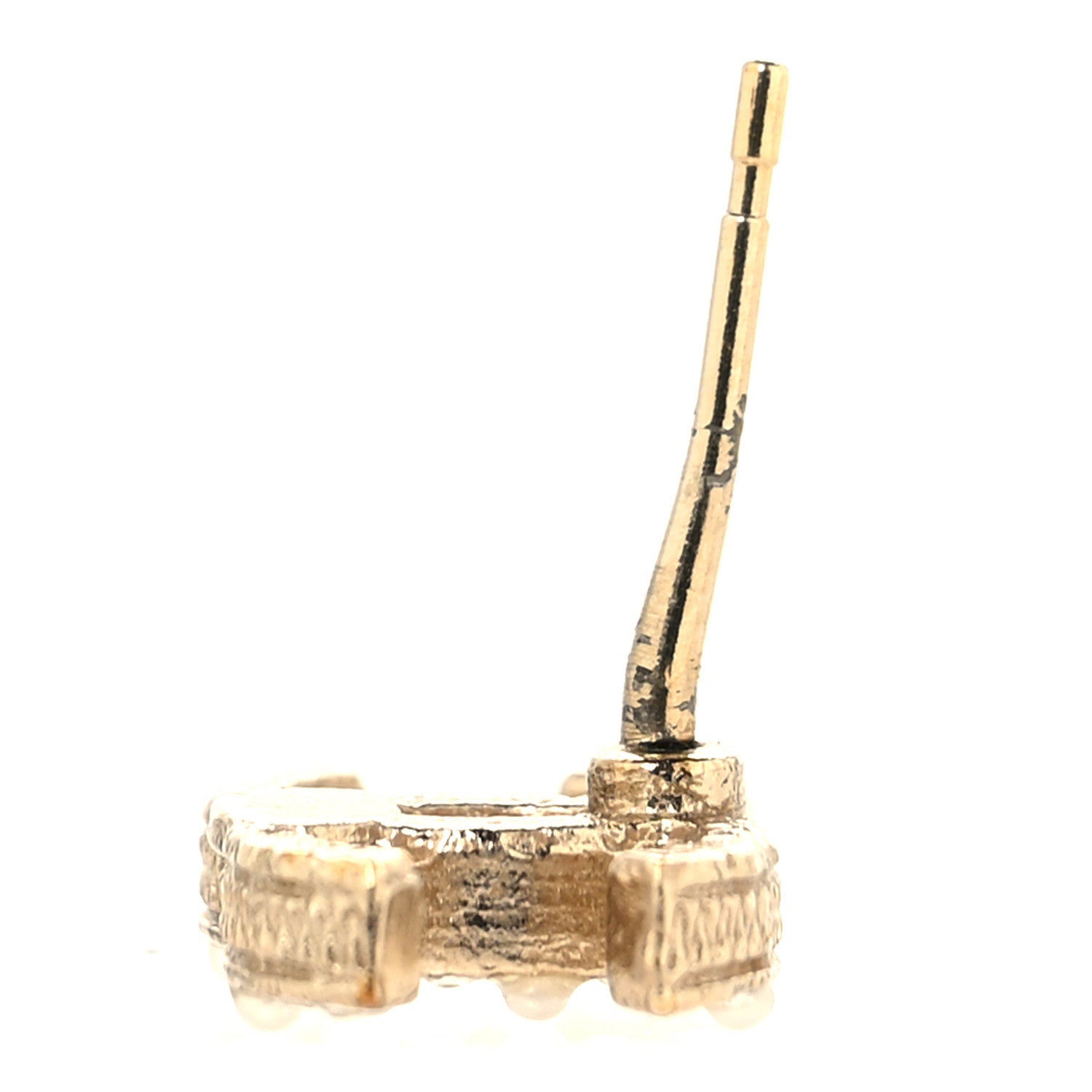 Chanel Pearl Crystal CC Charms Stud Earrings Light Gold 5 of 7