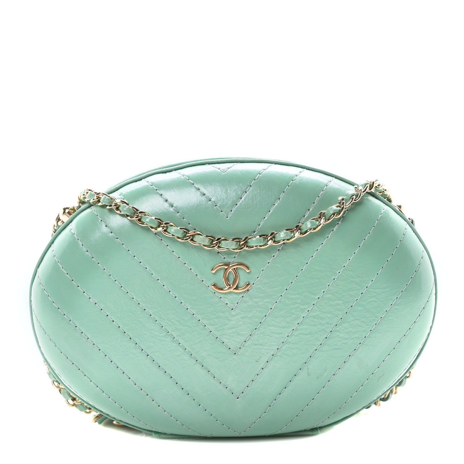 Chanel Calfskin Chevron Stitched Evening Bag Blue 1 of 10