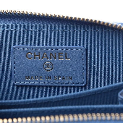 Chanel Caviar Flat Chevron Quilted Zip Coin Purse Blue 7 of 8