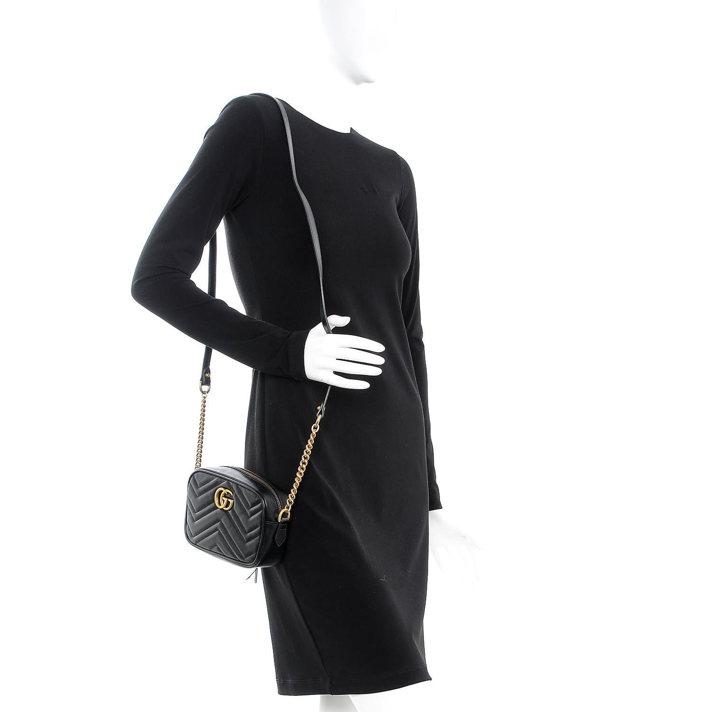 Calfskin Matelasse Mini GG Marmont Chain Shoulder Bag Black