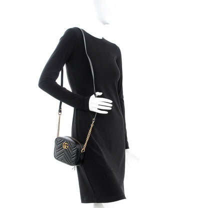 Gucci Calfskin Matelasse Mini GG Marmont Chain Shoulder Bag Black 2 of 9