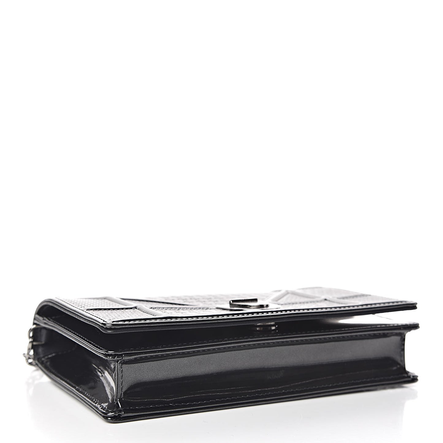 Metallic Patent Micro-Cannage Diorama Wallet on Chain Pouch Black