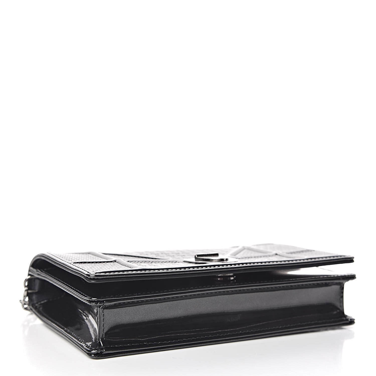 Christian Dior Metallic Patent Micro-Cannage Diorama Wallet on Chain Pouch Black 4 of 10