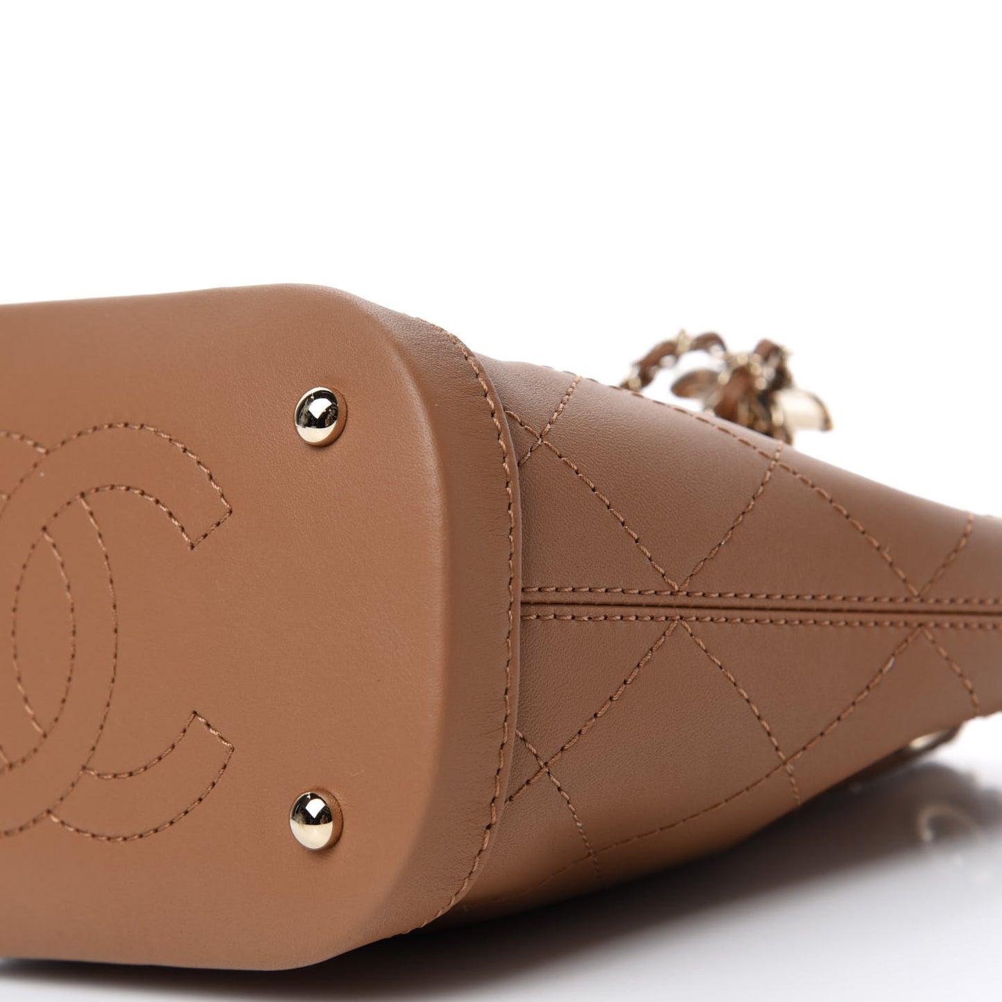 Calfskin Stitched Chain Bucket Bag Beige