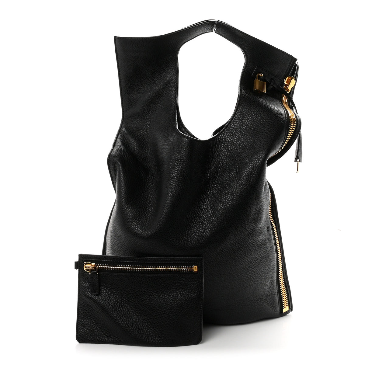Grained Calfskin Large Alix Padlock Zip Shoulder Bag Black