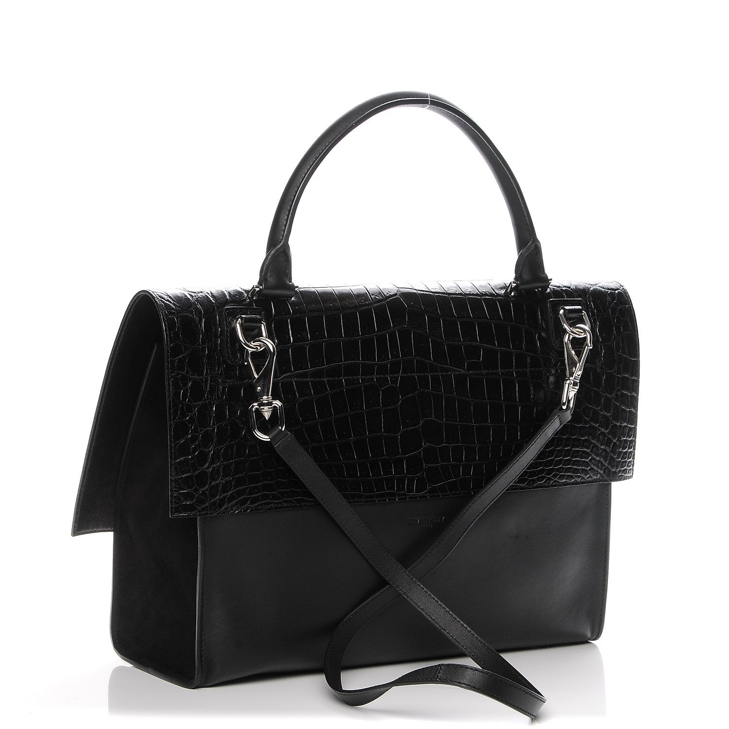 Givenchy Calfskin Crocodile Embossed Large Shark Lock Satchel Black 3 of 7