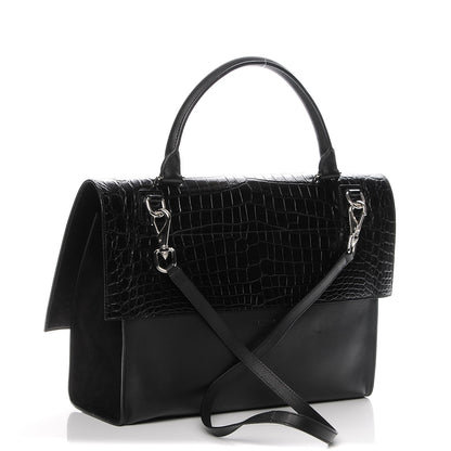 Givenchy Calfskin Crocodile Embossed Large Shark Lock Satchel Black 3 of 7