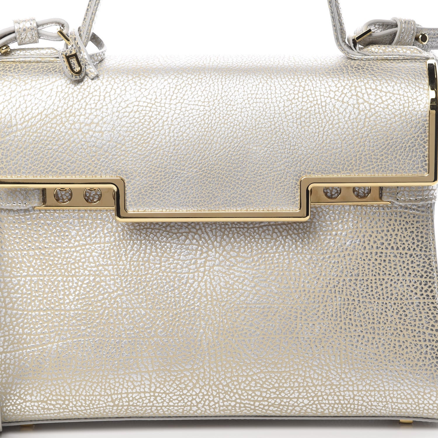 Delvaux Metallic Crispy Calfskin MM Metal Frame Tempete Satchel Antique Silver 9 of 11