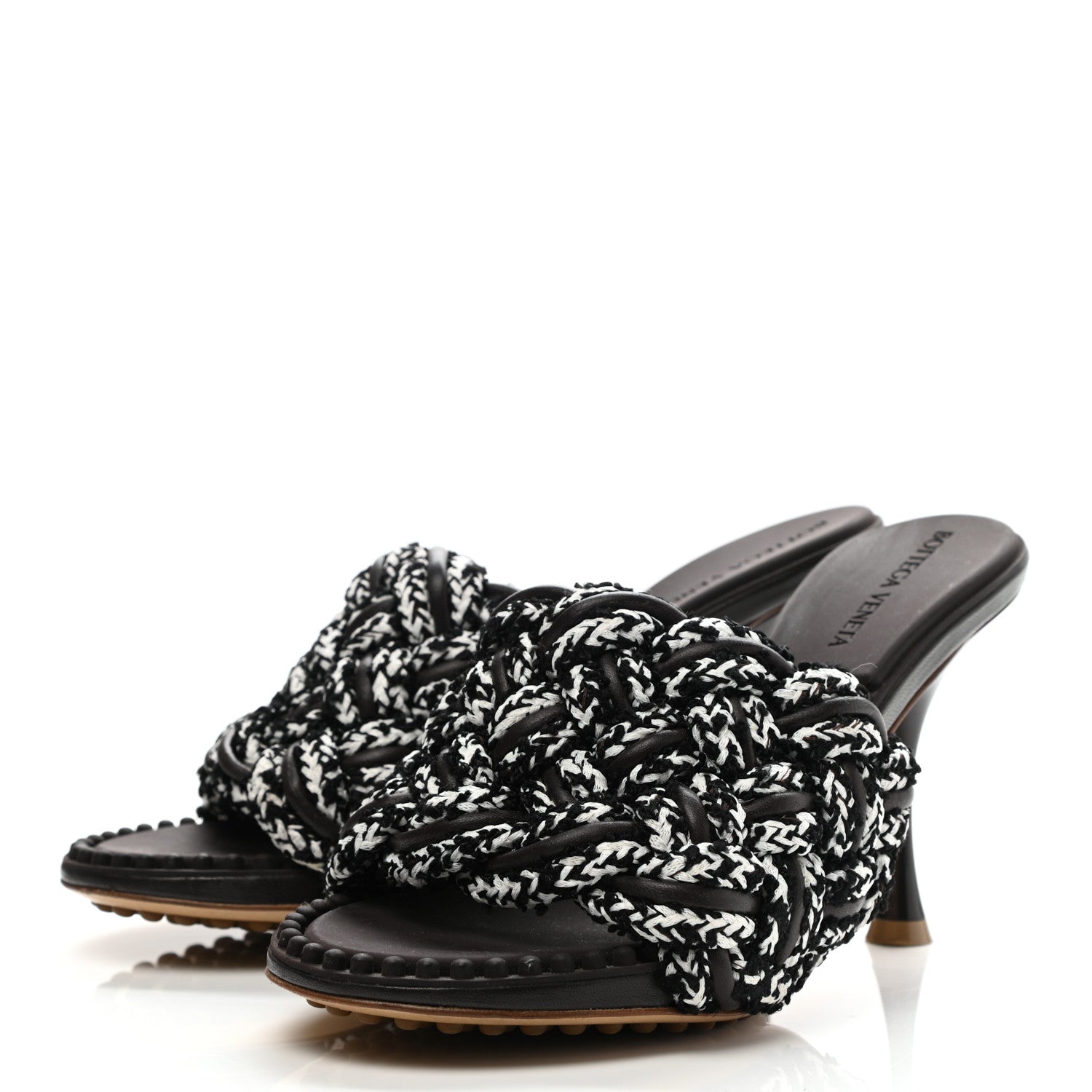Bottega Veneta Lambskin Rope Woven Dot Sandals 37.5 Black 3 of 8
