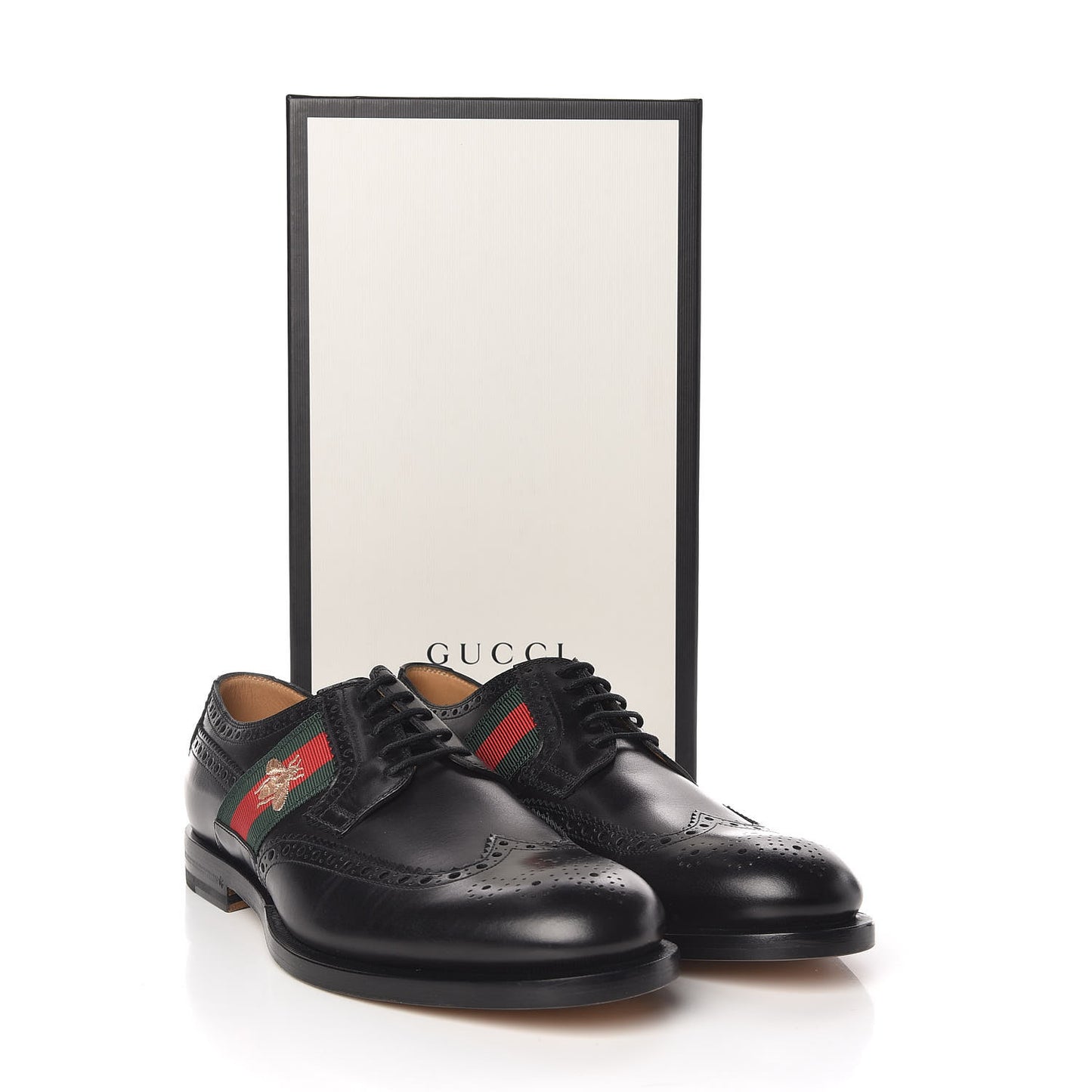 Calfskin Web Bee Embroidered Mens Wingtip Derby Loafers 7.5 Black