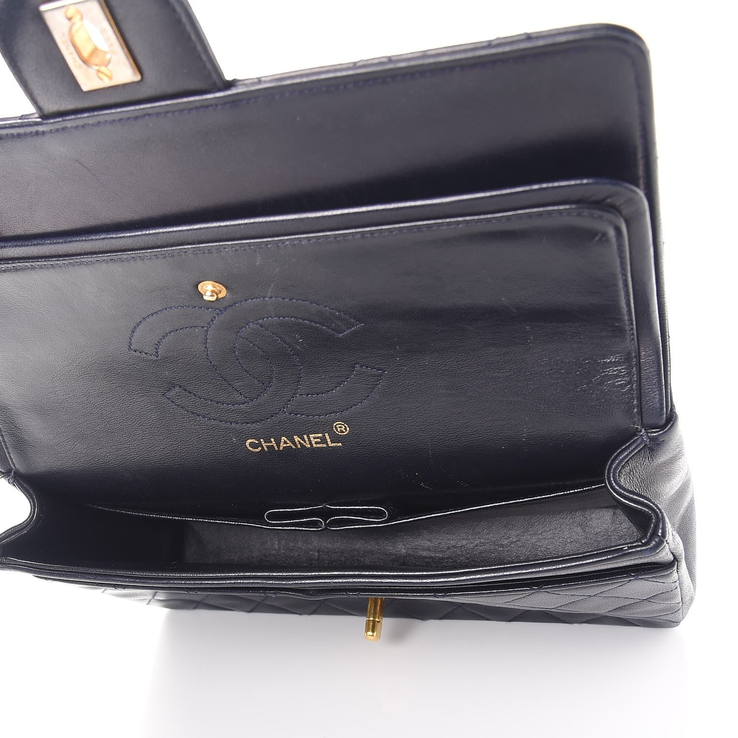 Chanel Lambskin Quilted Medium Double Flap Navy 6 of 14