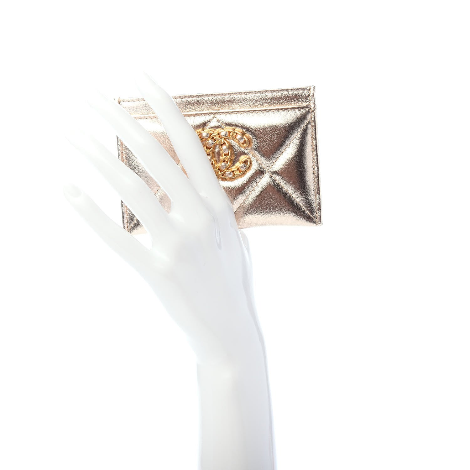 Chanel Metallic Goatskin Quilted Chanel 19 Card Holder Gold 2 of 8