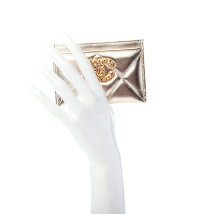 Chanel Metallic Goatskin Quilted Chanel 19 Card Holder Gold 2 of 8