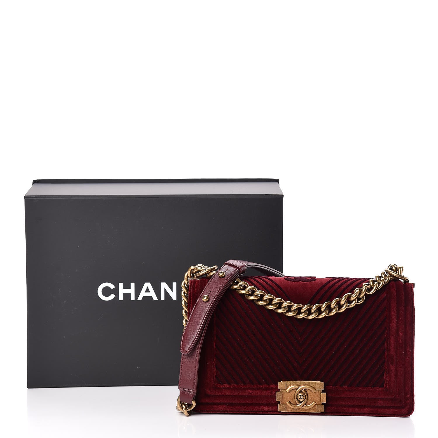 Chanel Velvet Chevron Quilted Medium Boy Flap Burgundy 10 of 10