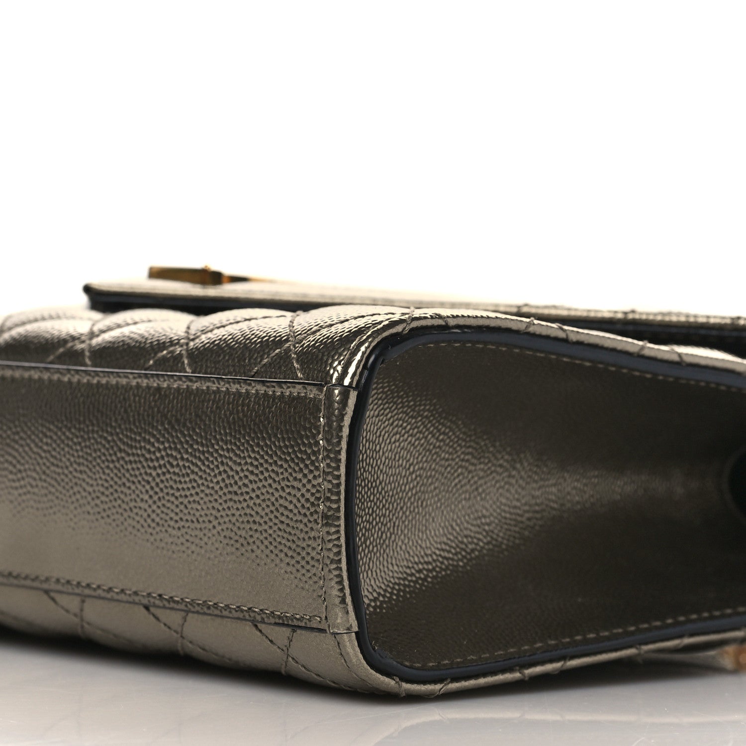 Saint Laurent Metallic Grain De Poudre Textured Mixed Matelasse Triquilt Medium Monogram Satchel Piombo 9 of 9
