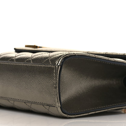 Saint Laurent Metallic Grain De Poudre Textured Mixed Matelasse Triquilt Medium Monogram Satchel Piombo 9 of 9