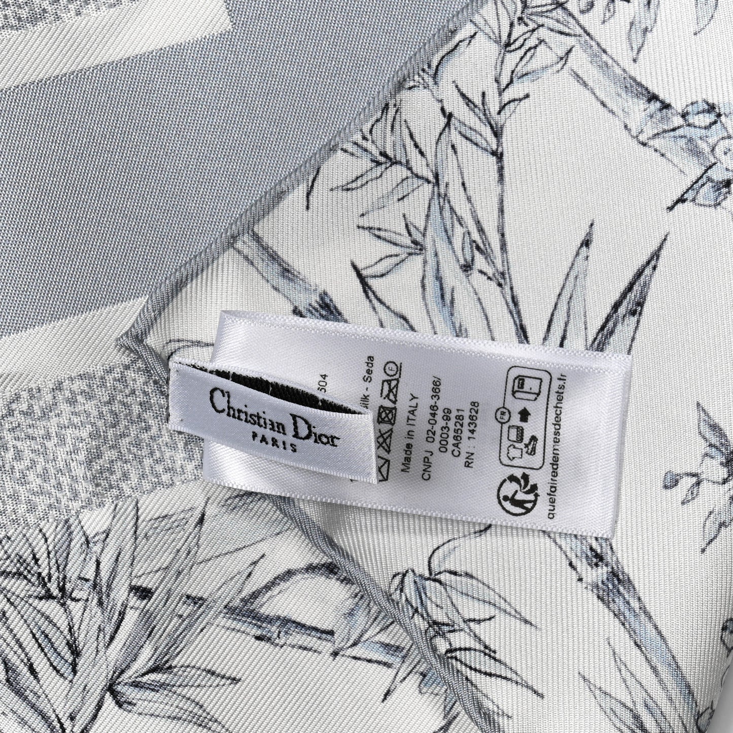 Silk Toile de Jouy Natura Square Scarf 90 White Light Gray
