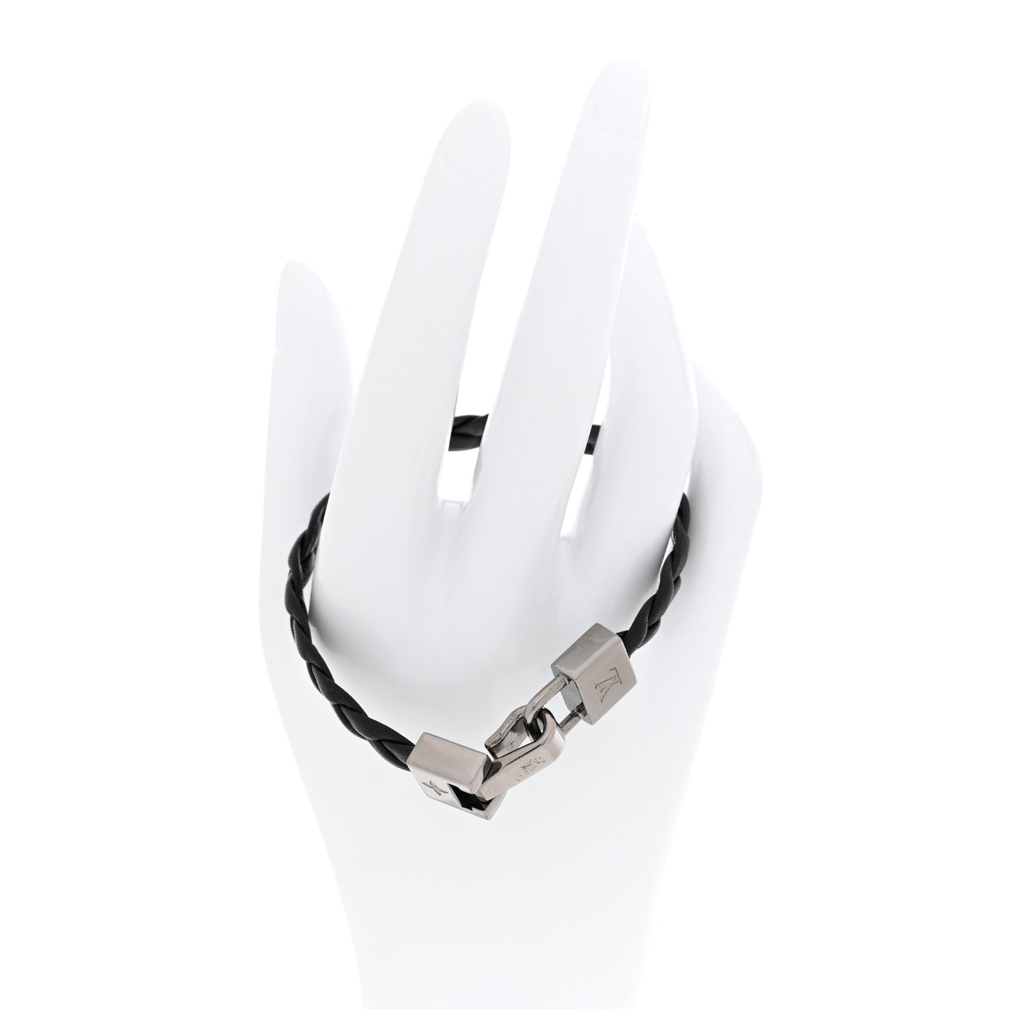 Calfskin Braided Lock Bracelet Black