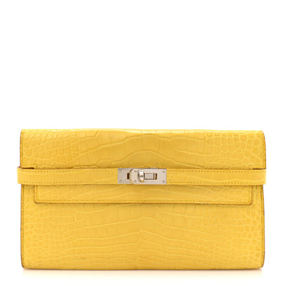 Hermes Matte Alligator Kelly Longue Wallet Mimosa 1 of 14