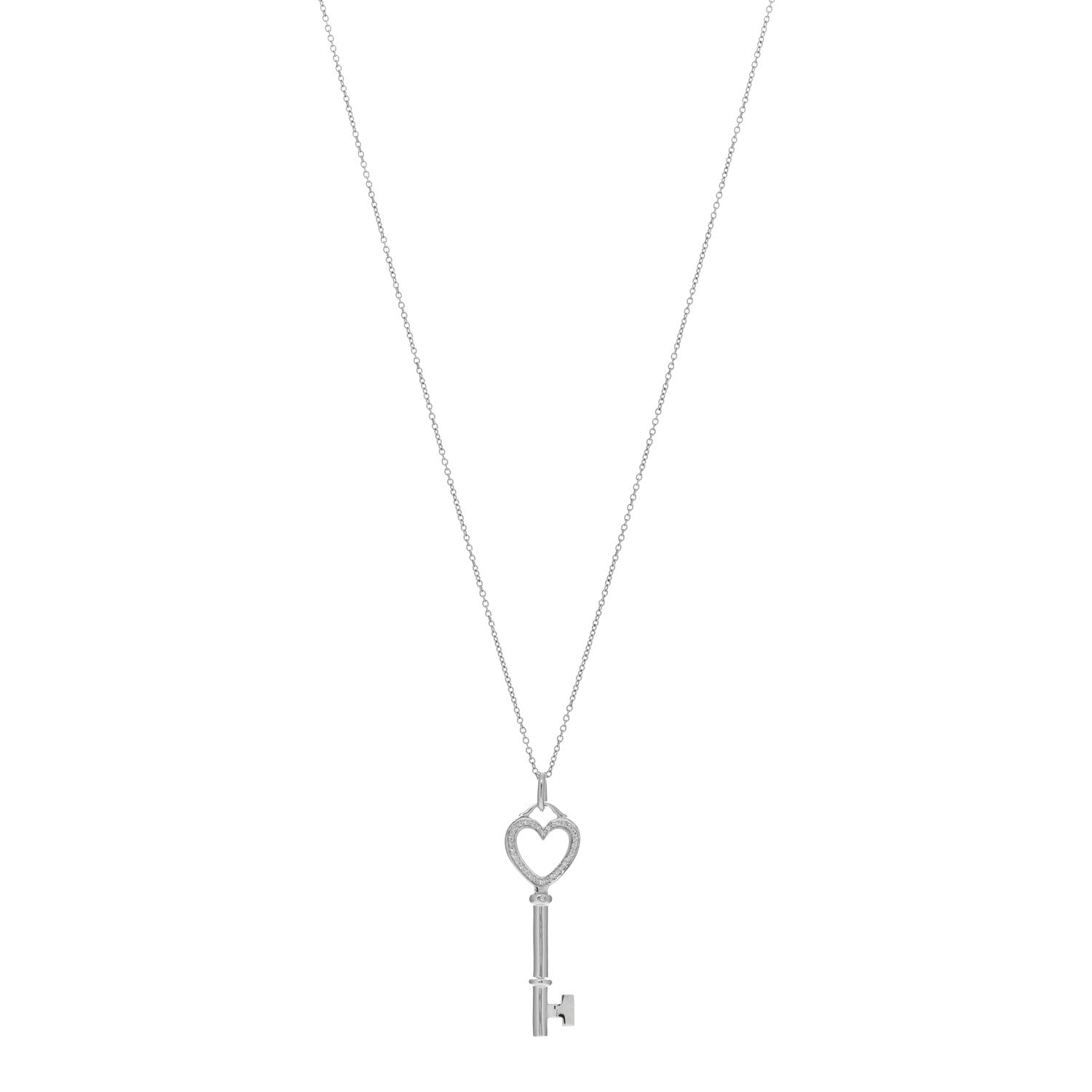 Tiffany 18K White Gold Diamond Mini Heart Key Charm Pendant Link Necklace 1 of 4