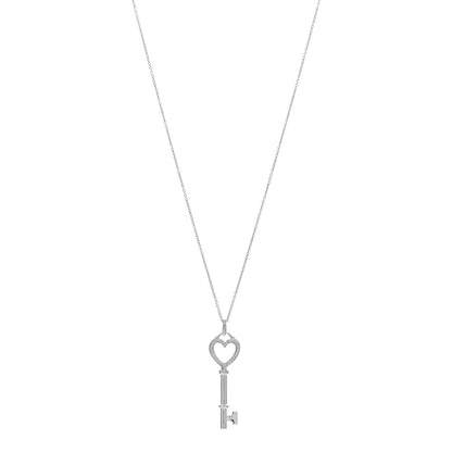 Tiffany 18K White Gold Diamond Mini Heart Key Charm Pendant Link Necklace 1 of 4