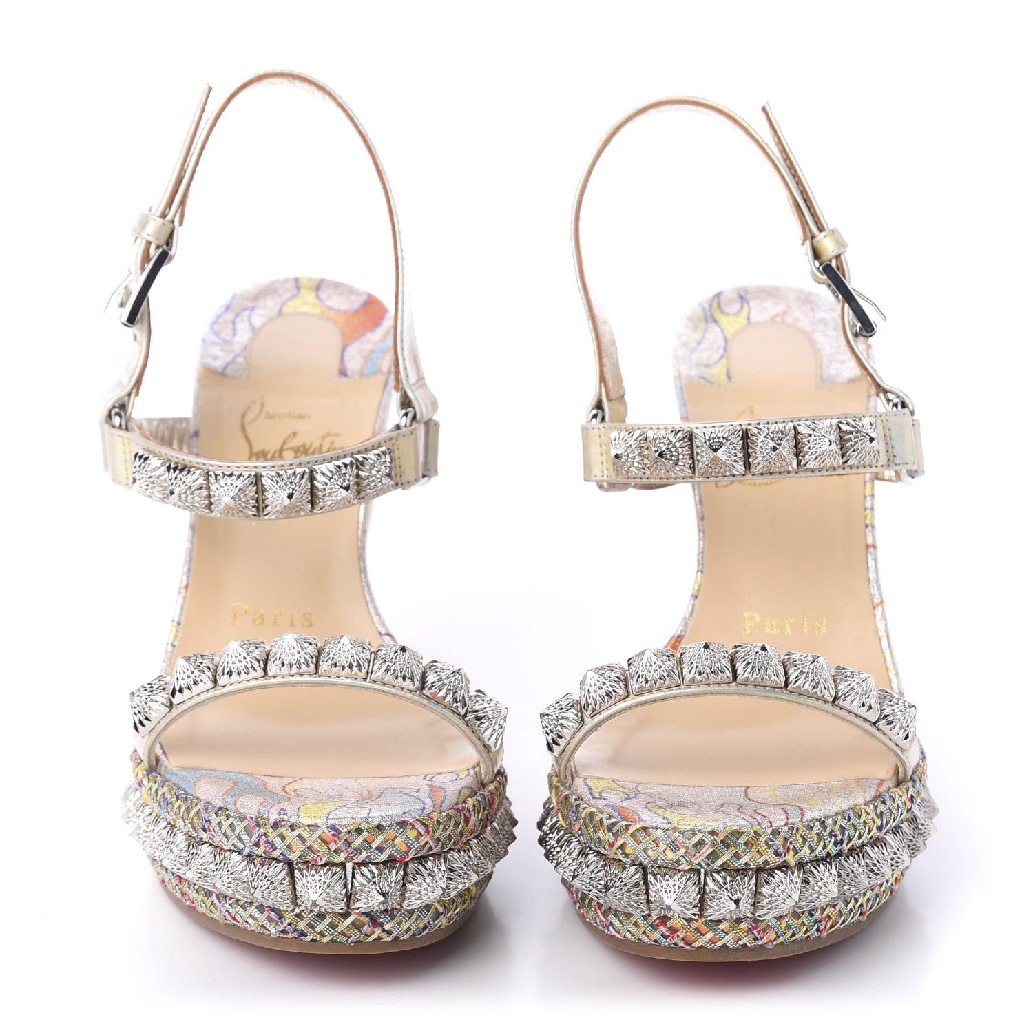 Christian Louboutin Lurex Flame Pira Ryad 110 Wedge Sandals 36 Platine Multicolor 2 of 7
