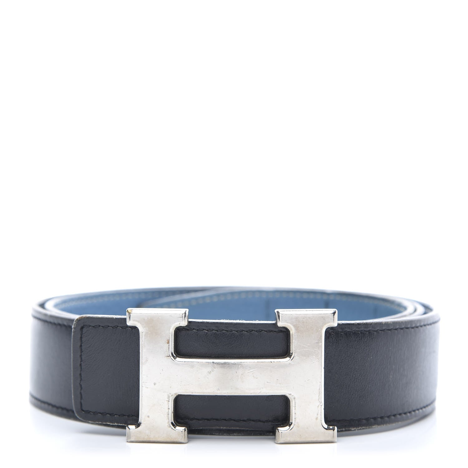 Hermes Box Togo 32mm H Belt 95 Black Blue Jean 1 of 5
