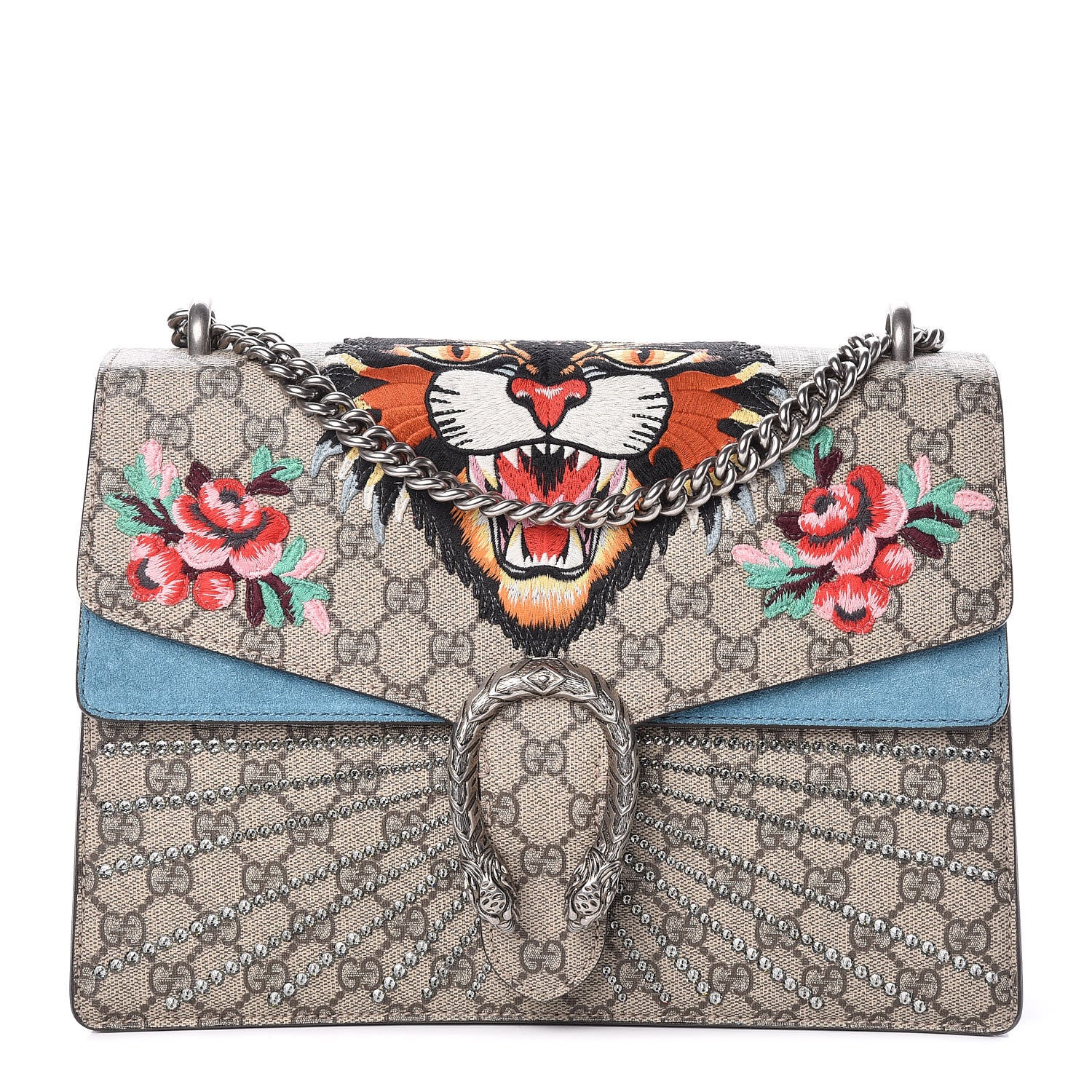 Gucci GG Supreme Monogram Angry Cat Embroidered Medium Dionysus Shoulder Bag Beige Ultramarine 1 of 9