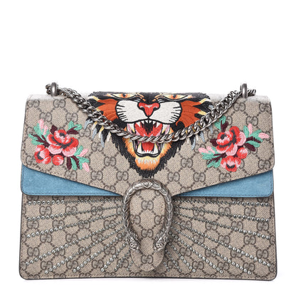 Gucci GG Supreme Monogram Angry Cat Embroidered Medium Dionysus Shoulder Bag Beige Ultramarine 1 of 9