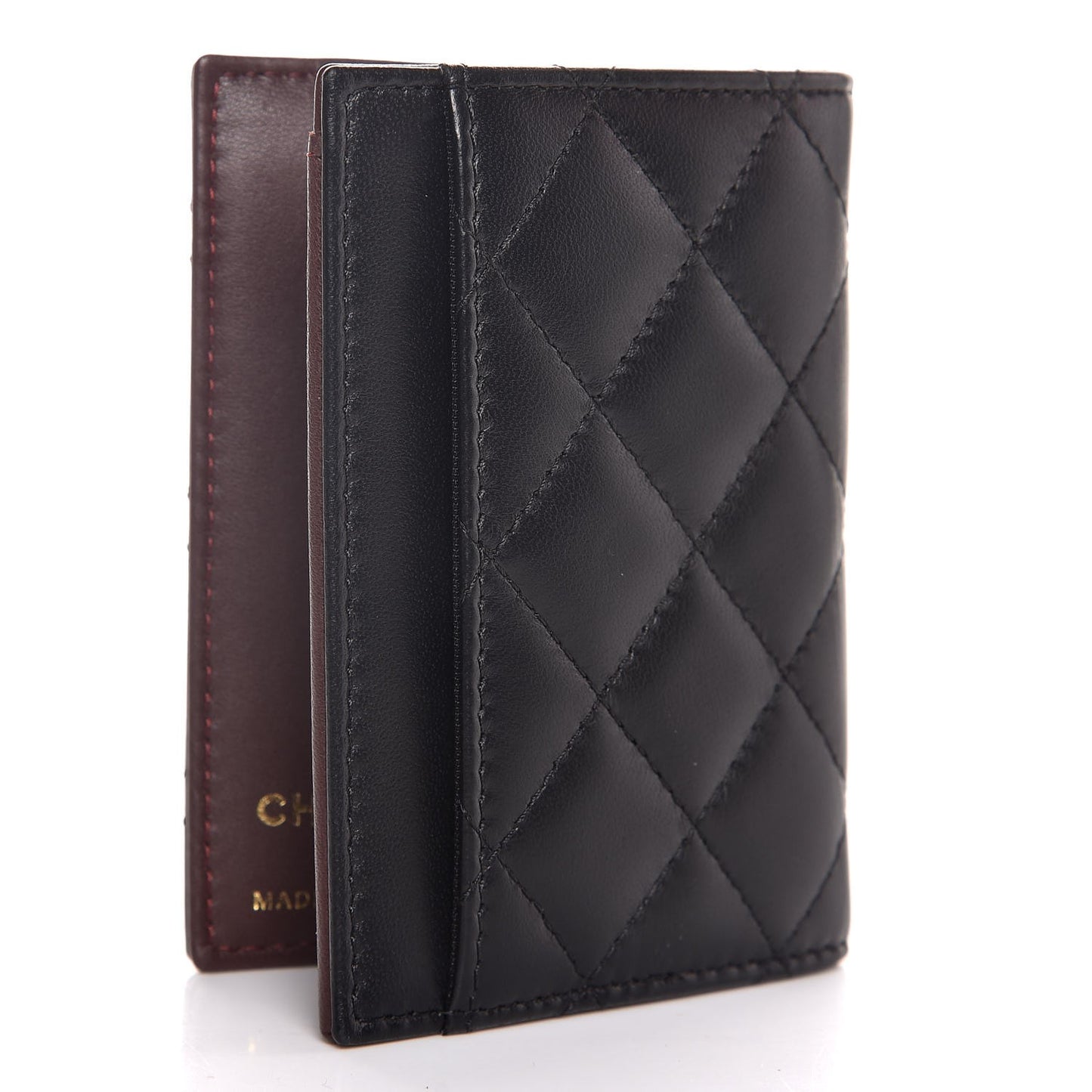 Lambskin Quilted Card Holder Wallet Black
