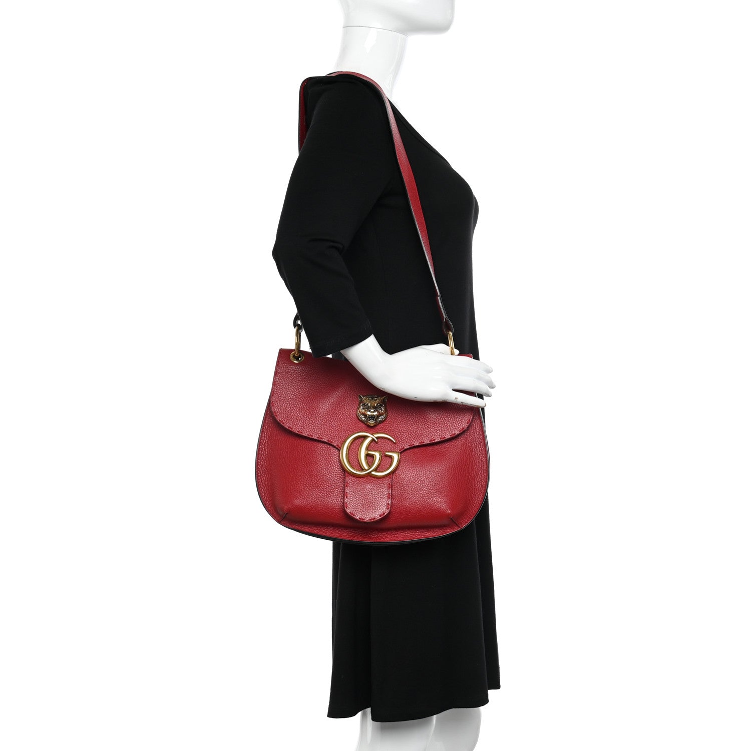Gucci Cellarius Calfskin Feline GG Marmont Flap Shoulder Bag Vulcanic Red 2 of 13