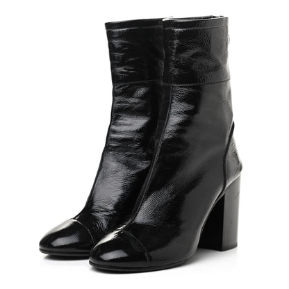 Chanel Shiny Crumpled Calfskin CC Cap Toe Short Boots 36 Black 3 of 8