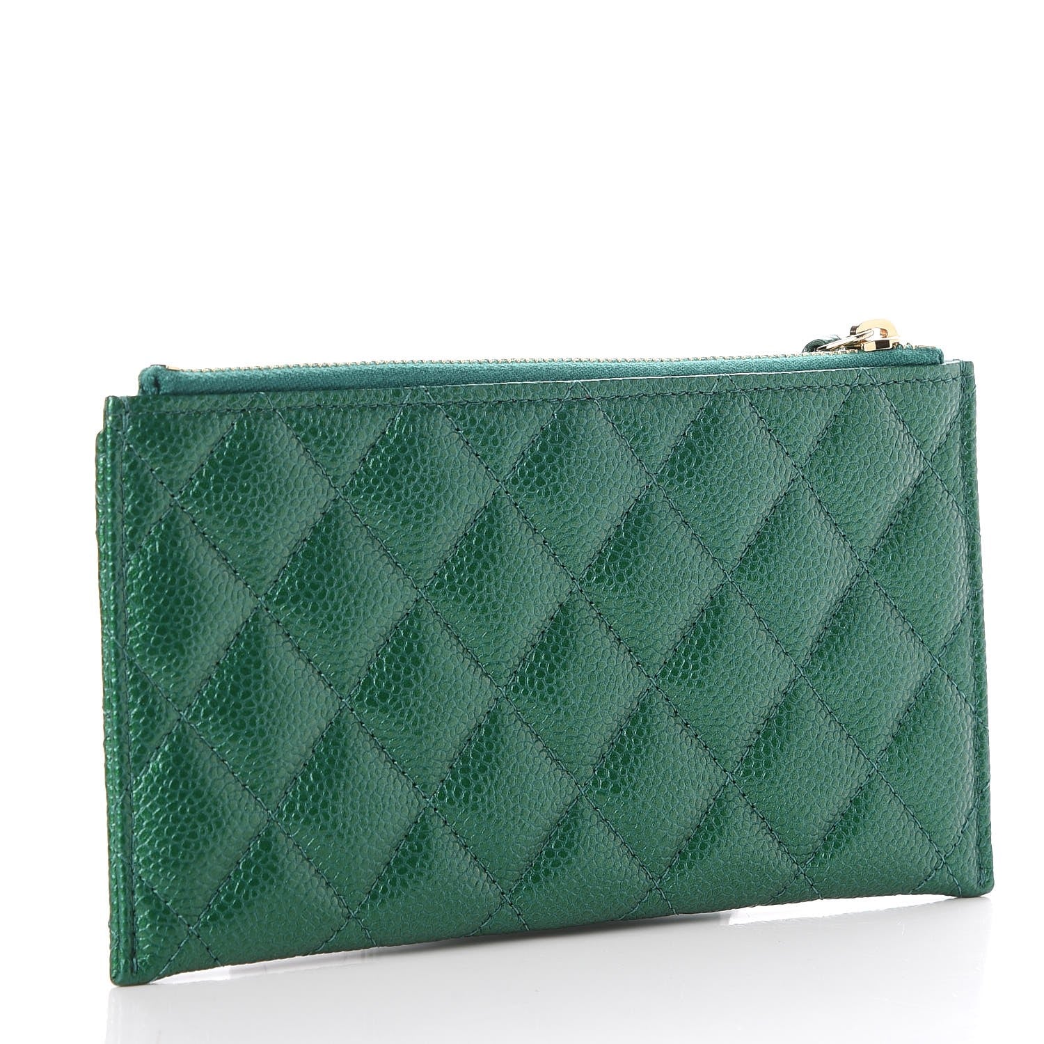 Chanel Metallic Caviar Quilted Classic Zip Pouch Green 3 of 8