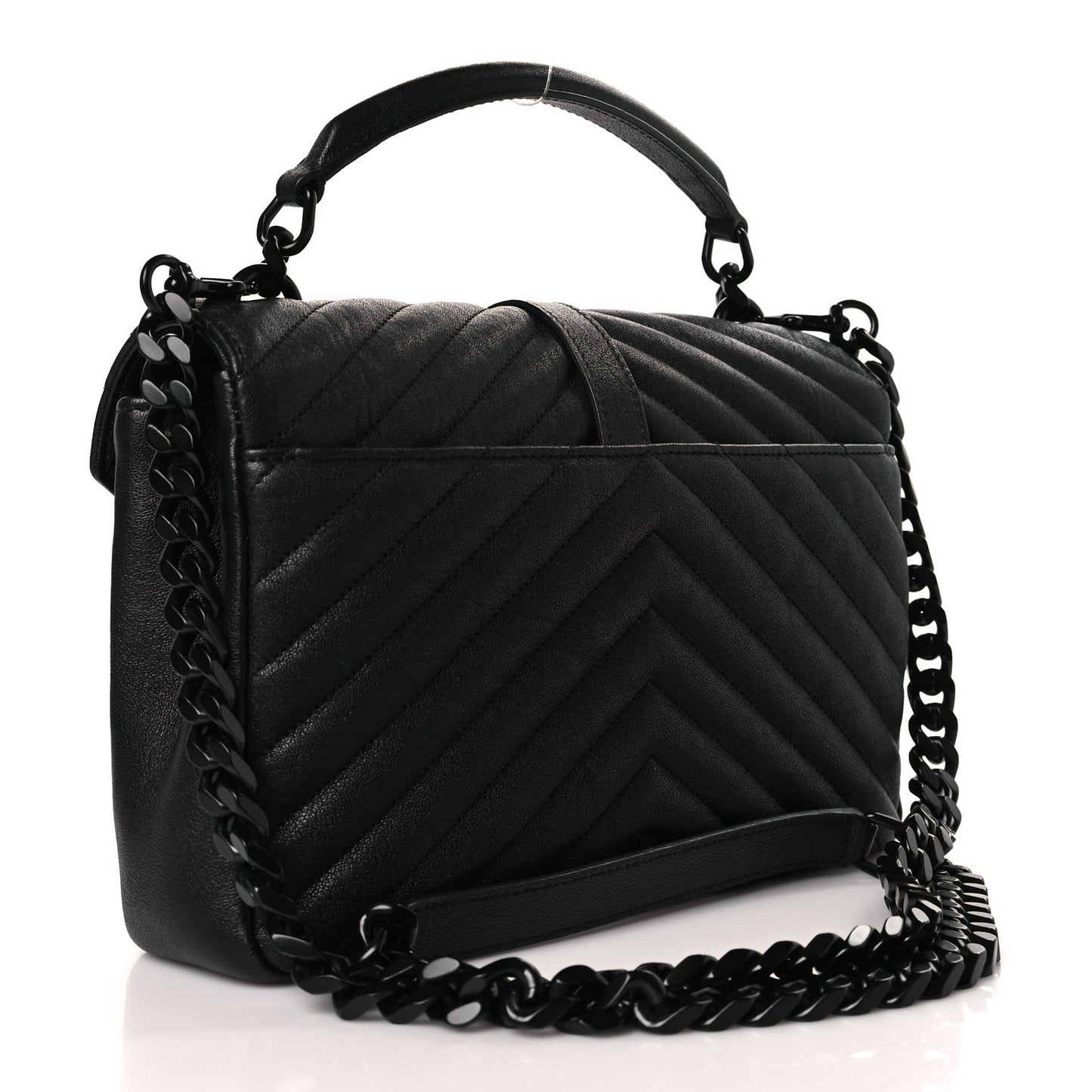 Sheepskin Matelasse Chevron Monogram Monochrome Medium College Bag Black