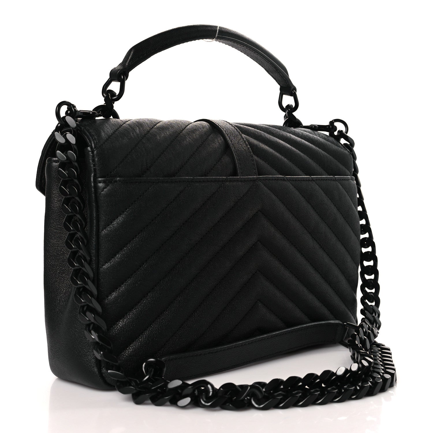Saint Laurent Sheepskin Matelasse Chevron Monogram Monochrome Medium College Bag Black 3 of 9