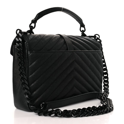 Saint Laurent Sheepskin Matelasse Chevron Monogram Monochrome Medium College Bag Black 3 of 9