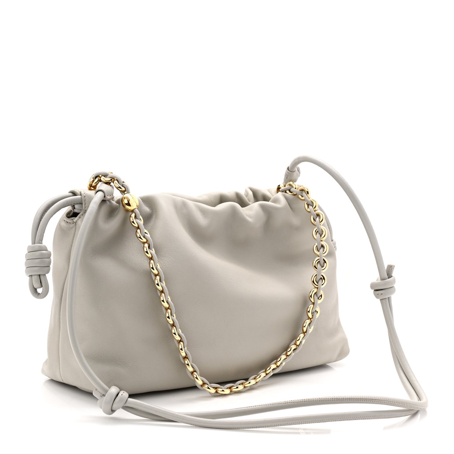 Mellow Nappa Donut Chain Medium Flamenco Knot Clutch Shell Grey