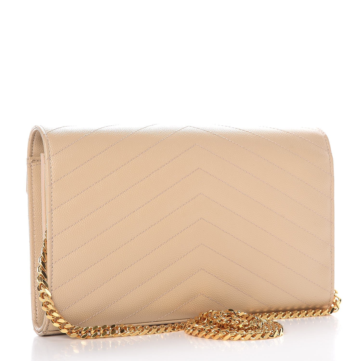 Saint Laurent Grain De Poudre Matelasse Chevron Monogram Chain Wallet Deep Beige 3 of 9
