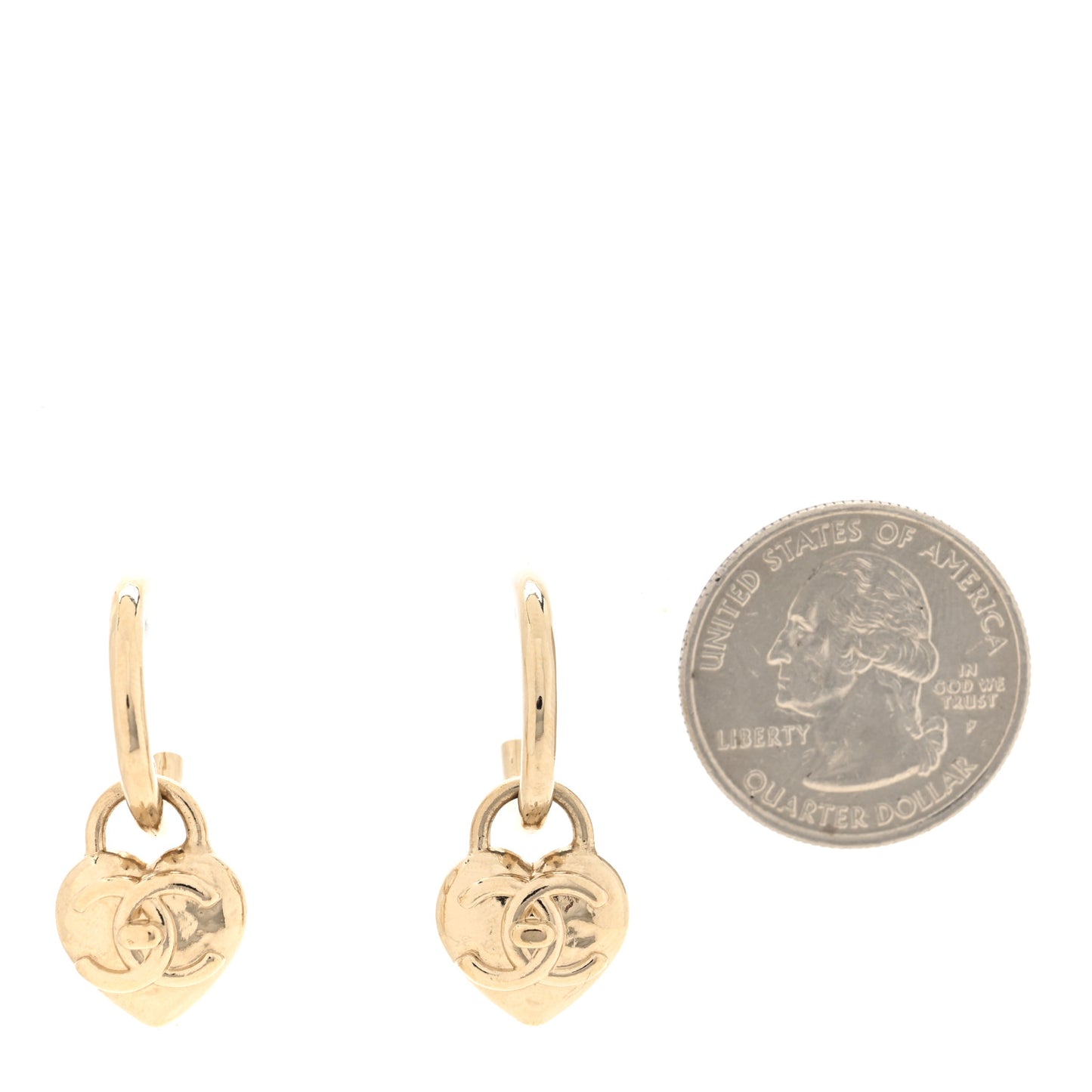 Metal CC Heart Turnlock Drop Earrings Gold