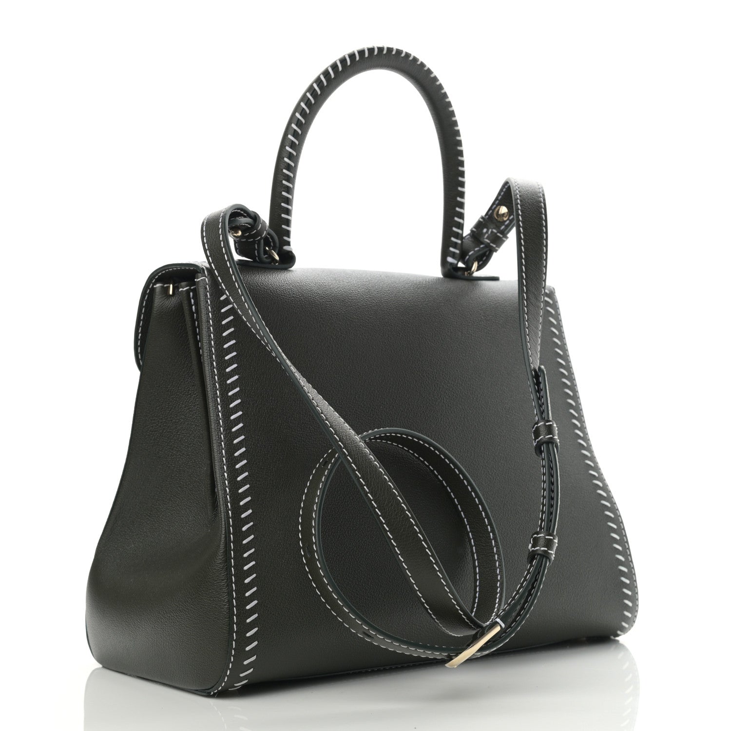 Delvaux Grained Calfskin Rodeo Surpique MM Brillant Satchel British Green 3 of 10