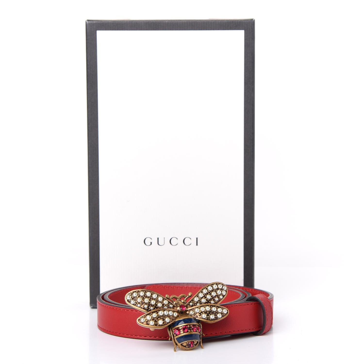 Gucci Calfskin Queen Margaret Bee Belt 70 28 Red 4 of 4