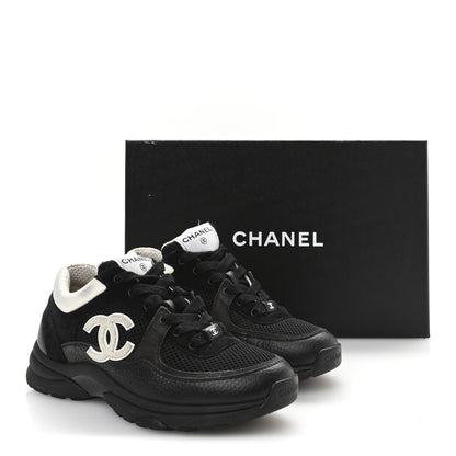 Chanel Mesh Suede Grained Calfskin Womens CC Sneakers 38 Black White 8 of 9